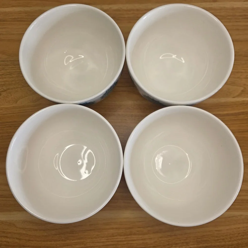 New Royal Norfolk Snowflake Medallion Teal Blue‎ Ceramic Soup Cereal Bowls Qty 4
